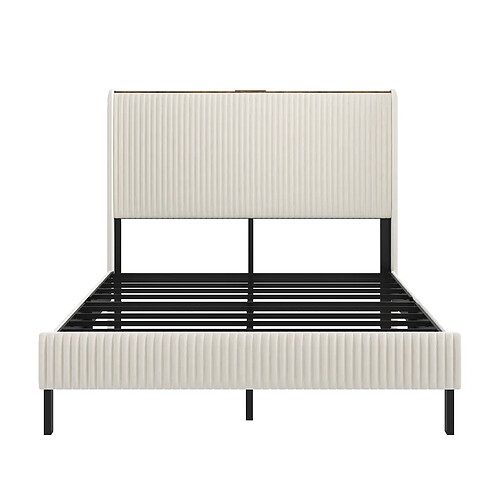 STILVORA Lit 140/200 cm beige et crème en velours côtelé avec structure métallique