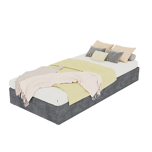 STILVORA Cadre de lit 90/200 cm gris en tissu et métal avec vérin à gaz