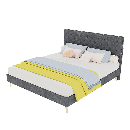 STILVORA Lit rembourré 160/200 cm gris en tissu et métal avec matelas inclus