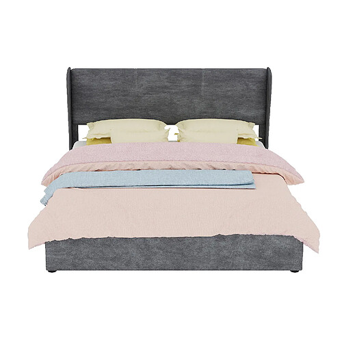 STILVORA Lit rembourré 160/200 cm gris en tissu avec coffre relevable