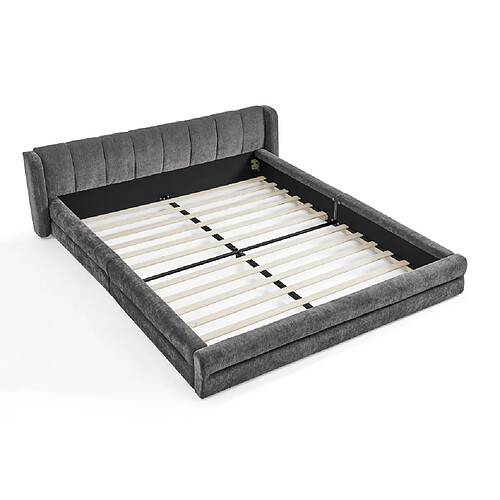 STILVORA Lit double 140/200 cm gris foncé en chenille avec tête de lit ergonomique