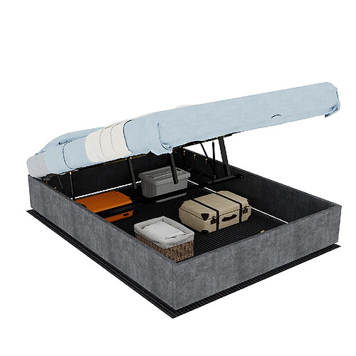 STILVORA Lit 140/200 cm gris en tissu avec structure stable et montage facile