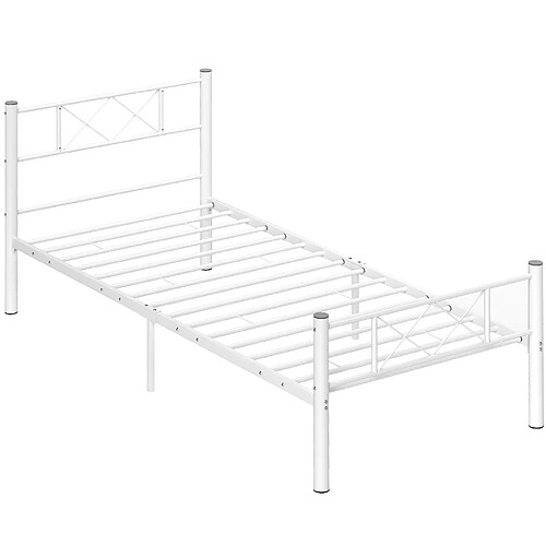 STILVORA Lit simple 90/200 cm blanc en acier avec rangement sous le lit
