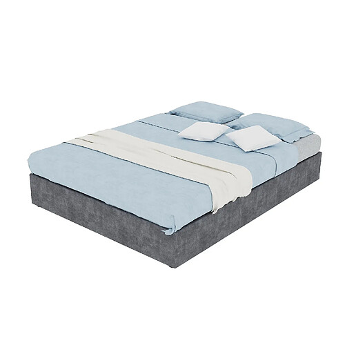 STILVORA Cadre de lit 140/200 cm gris en tissu et métal avec coffre relevable