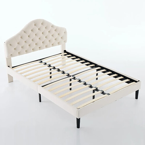 STILVORA Lit rembourré 140/200 cm beige en velours avec tête de lit réglable