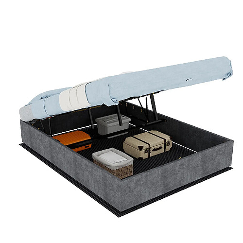 STILVORA Lit 140/200 cm gris en tissu et métal avec tête de lit géométrique