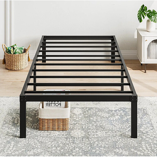 STILVORA Cadre de lit 90/200 cm noir en métal avec tête de lit et rangement