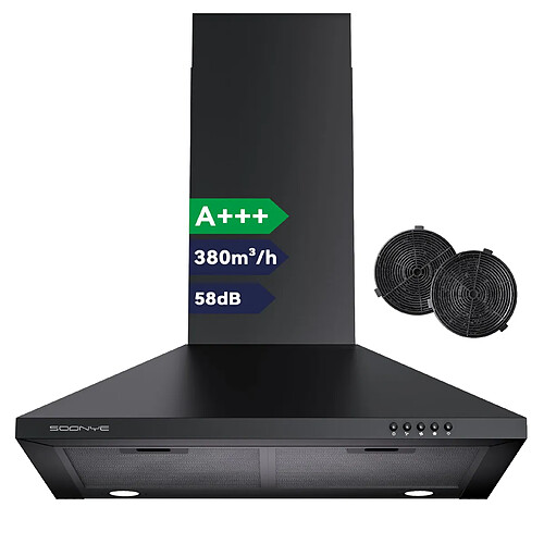 Hotte murale à filtre à charbon actif avec système de recyclage, 60 cm, 1001G-Noir