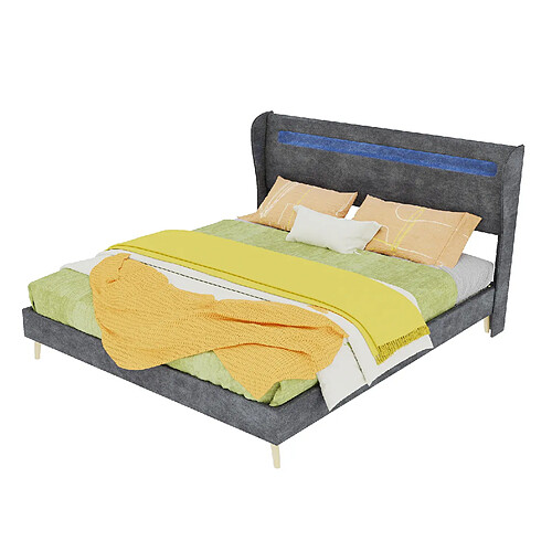 STILVORA Lit rembourré 160/200 cm gris en tissu et métal avec tête de lit LED réglable