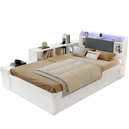 STILVORA Lit coffre 120/200 cm blanc en bois avec LED et recharge intégrée