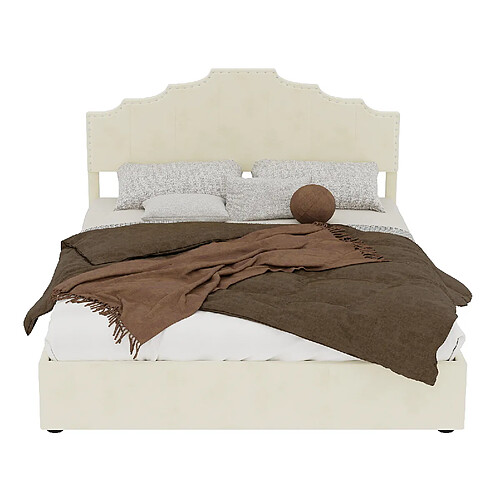 STILVORA Lit coffre 140/200 cm beige en tissu et métal avec vérin hydraulique