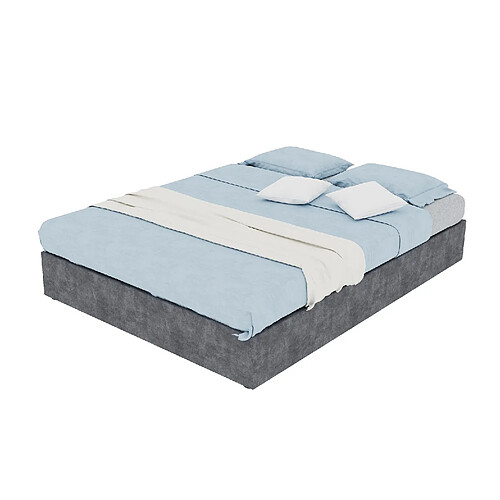 STILVORA Lit 140/200 cm gris en tissu et métal avec sommier stable