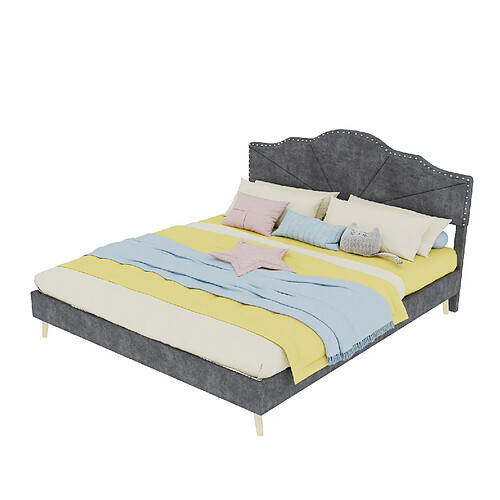 STILVORA Lit 160/200 cm gris en tissu et métal avec tête de lit géométrique
