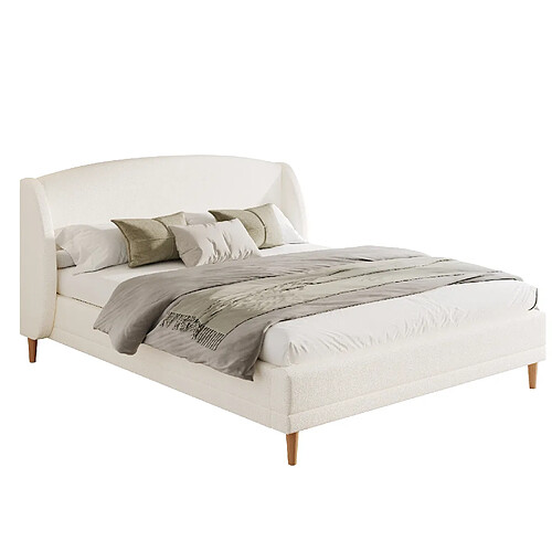 STILVORA Lit 140/190 cm blanc en bouclé avec tête de lit à oreilles