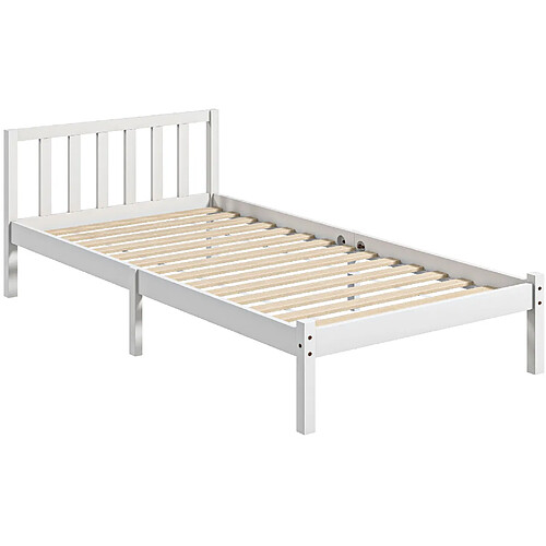 STILVORA Lit simple 90/200 cm blanc en bois avec tête de lit et sommier