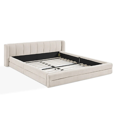 STILVORA Lit double 140/200 cm beige en chenille avec tête de lit ergonomique