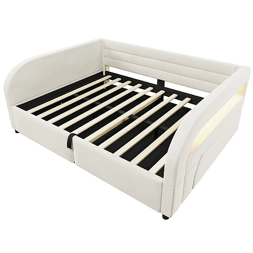 STILVORA Lit plateforme 140/200 cm beige en flanelle avec rangement hydraulique LED