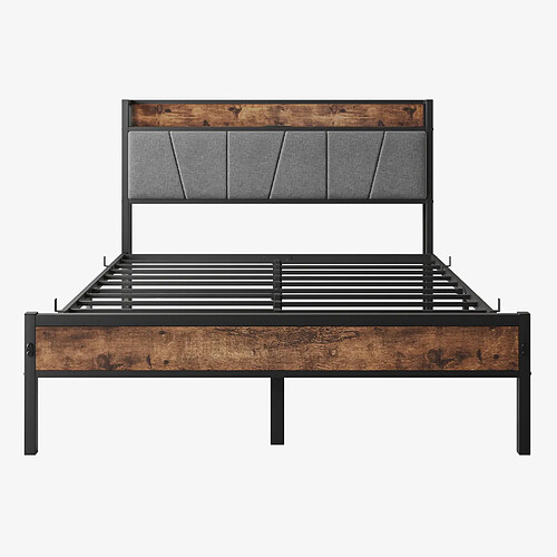 STILVORA Lit 120/200 cm brun antique en MDF et métal avec LED et tête de lit rangement