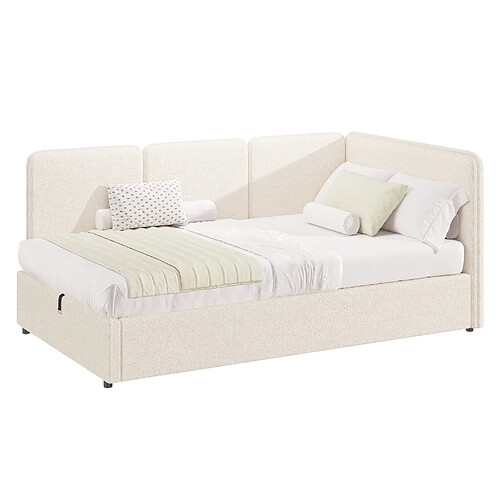 STILVORA Lit de jour 90/200 cm beige en bouclé avec rangement hydraulique