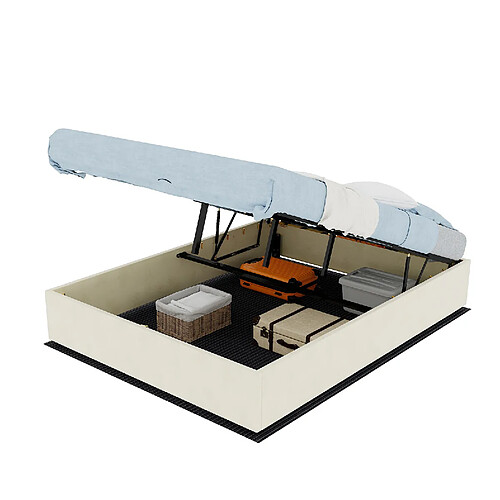 STILVORA Cadre de lit 140/200 cm beige en tissu et métal au style minimaliste