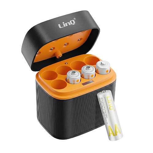 LinQ Chargeur Piles AA à 8 Slots avec 4 Piles AA Lithium-Ion 1.5V 6000 mWh Noir