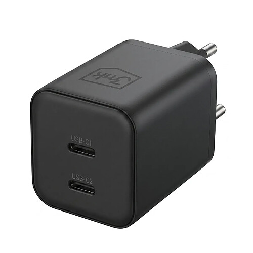 3mk Chargeur Secteur Double USB-C PD 3.0 / QC 45W 3A Ultra-Compact GaN Noir
