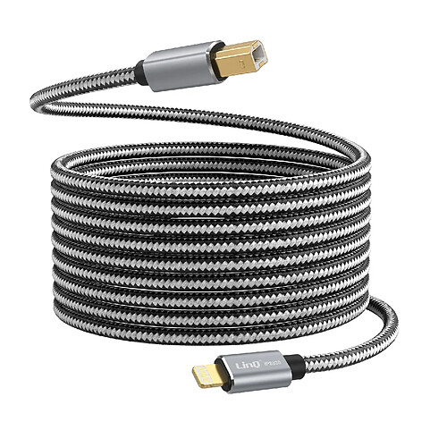 LinQ Câble Lightning vers USB-B pour Imprimante en Nylon Tressé 3m Gris