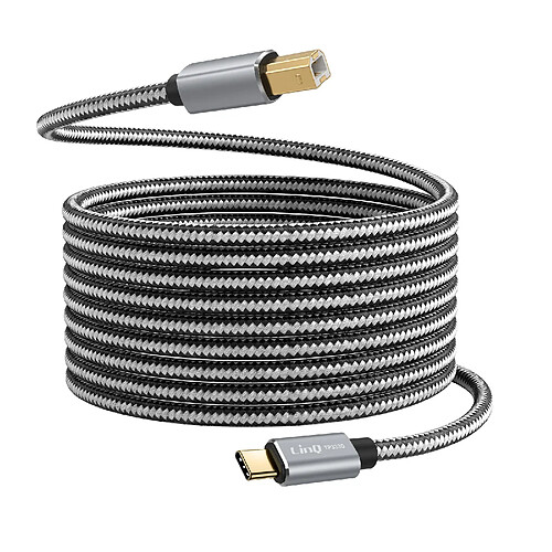 LinQ Câble USB-C vers USB-B 2.0 480Mbps pour Imprimante en Nylon tressé 3m Gris
