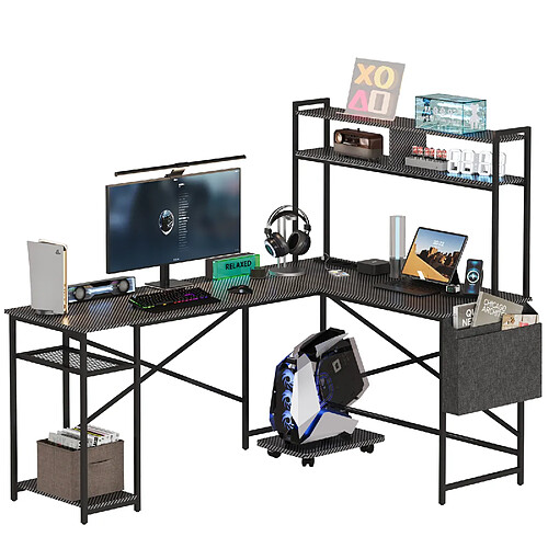 ByteLike Noir Bureau gaming en L à texture fibre de carbone