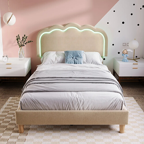 HAUSS SPOLE Lit simple 90x190 cm Lit tête LED - Beige