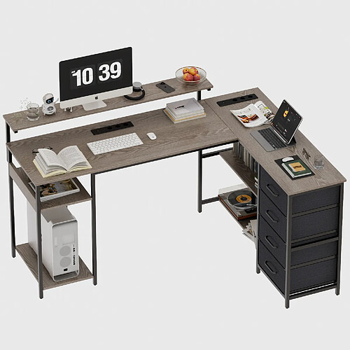 ByteLike Bureau d'ordinateur en L gris pour gaming et maison
