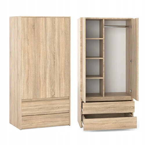 Stiv-Meubles Armoire Dressing Moderne 90 cm - 2 Portes, 2 Tiroirs, Chêne Sonoma