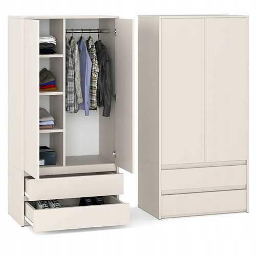 Stiv-Meubles Armoire Dressing Moderne 90 cm - 2 Portes, 2 Tiroirs, Cachemire / Beige