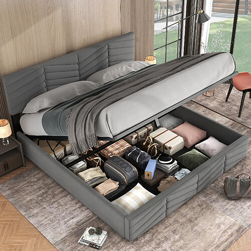 HAUSS SPOLE Lit coffre 160x200 cm Lit capitonné - Gris