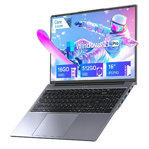 VANWIN PC Portable 16" FHD+ - Core i5-8210Y - 16Go RAM - 512Go SSD - RJ45 HDMI - Windows 11 Pro