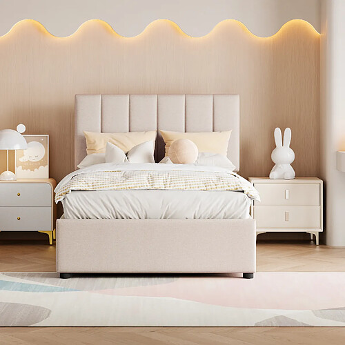 HAUSS SPOLE Lit coffre 90x200 cm - Design moderne avec LED - Beige