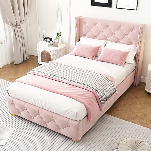 HAUSS SPOLE Lit simple 90x200 cm Lit rembourré - Rose