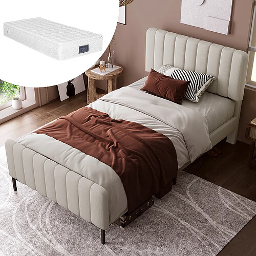 HAUSS SPOLE Lit simple 90x200 cm - Tête capitonnée - Beige