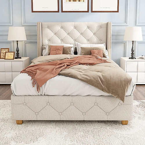 HAUSS SPOLE Lit simple 90x200 cm Lit rembourré - Beige