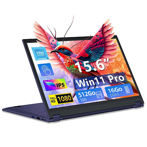VANWIN PC Portable 15,6" Tactile 360° - Core m3-8100Y - 16Go RAM - 512Go SSD - Windows 11 Pro