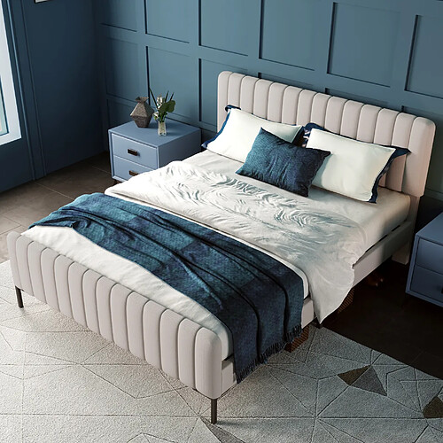 HAUSS SPOLE Lit double 160x200 cm - Tête capitonnée - Gris