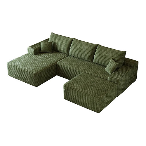 STILVORA Canapé d’angle 270 cm vert en tissu avec méridienne modulable