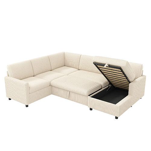 STILVORA Canapé d'angle U 274/220/85 cm beige en gros velours côtelé convertible