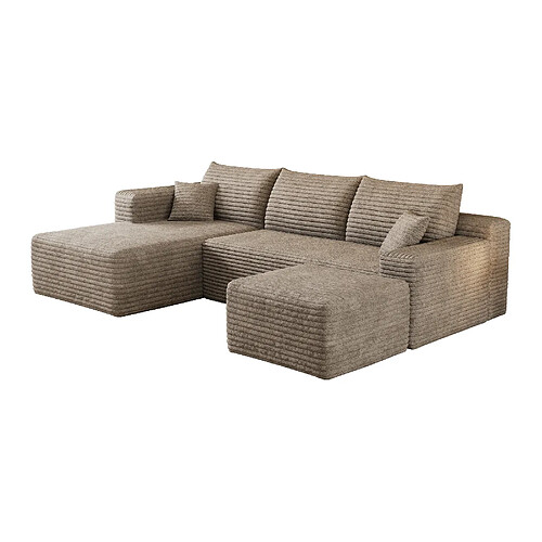 STILVORA Canapé d’angle 241 cm camel en tissu côtelé sans montage