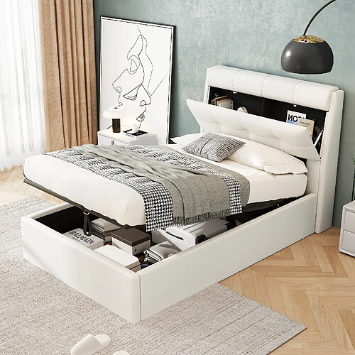 HAUSS SPOLE Lit coffre 90x200 cm Lit tête de lit - Blanc