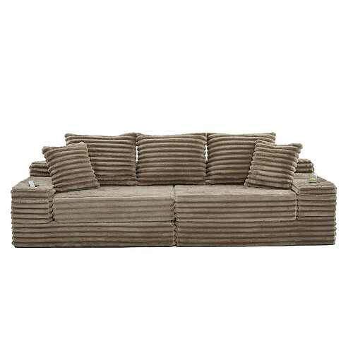 STILVORA Canapé-lit 273/98/87 cm kaki en velours côtelé avec poches et porte-gobelets