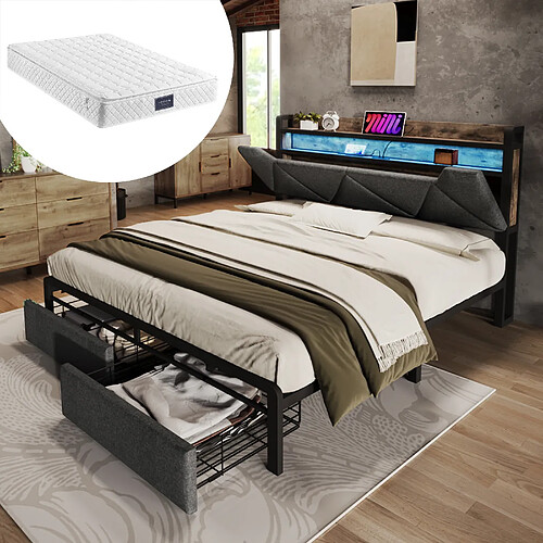 HAUSS SPOLE Lit avec rangement 140 x 200 cm Lit simple - Gris