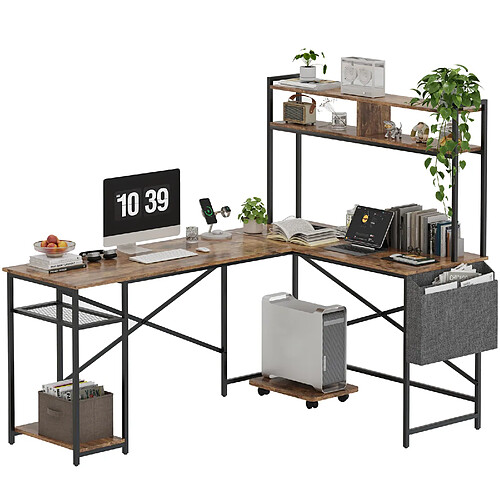 ByteLike Bureau gaming en L à texture fibre de carbone marron