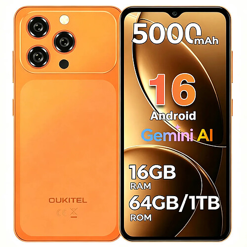 OUKITEL C17 Android 16 Telephone Portable 6.52" 64Go 5000mah IA Gemini - Orange