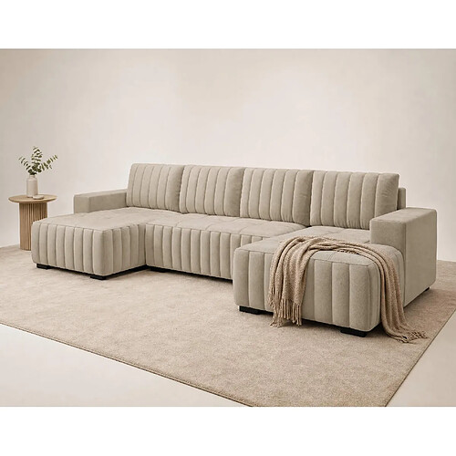 Bestmobilier Lazare - Canapé panoramique en U 7 places convertible avec coffre en velours